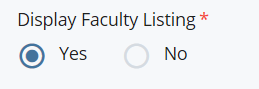 screenshot of Display Faculty Listing field checked as Yes