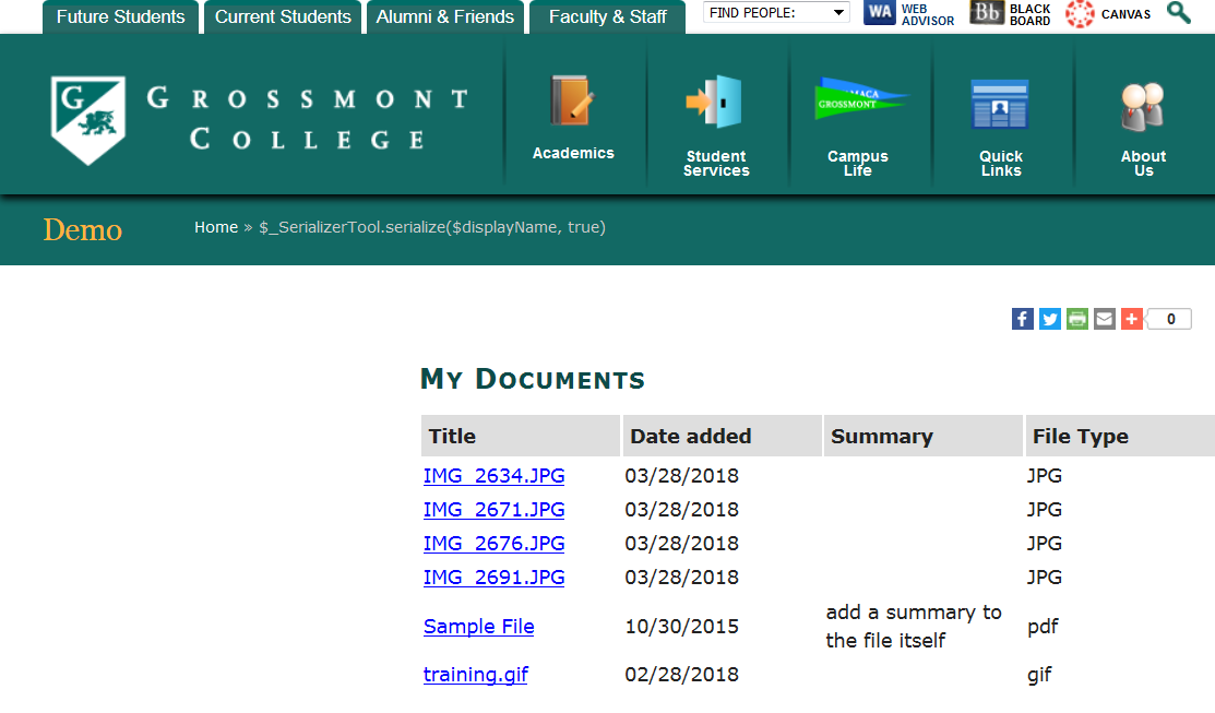 screenshot of a document directory page