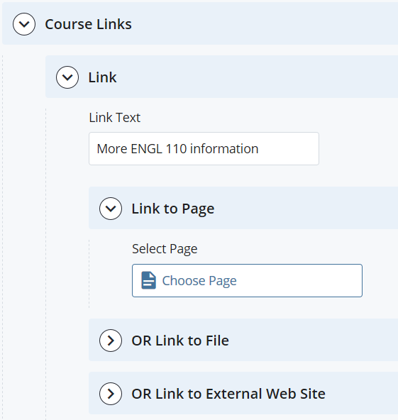 screenshot of Course Link fields