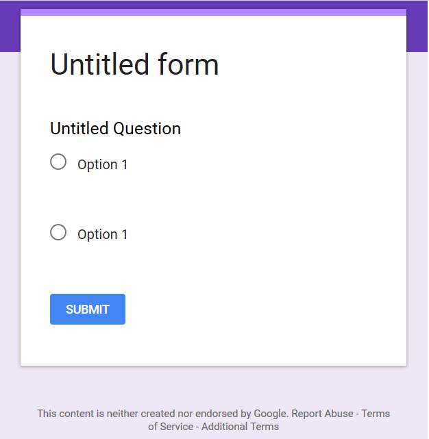 screenshot of completed Google form