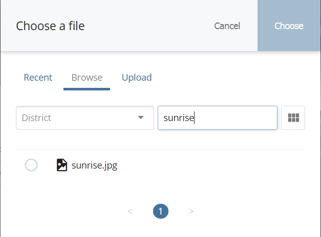 screenshot of Browsed files showing search term as 'sunride' and sunrise.jpg