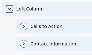 screenshot of the two Left Column choices: Calls to Action and Contact Information