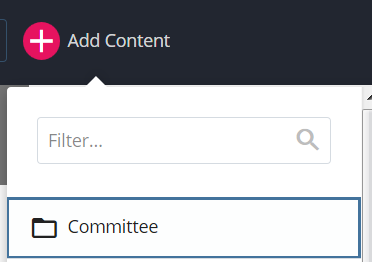 screenshot of the Add Content menu with 'Committee' displayed