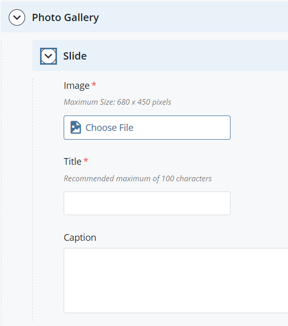 screenshot of Slide, Image, Choose File field