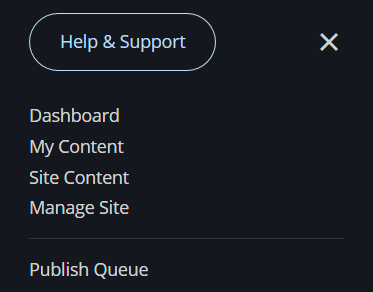 screenshot of menu with Publish Queue listed