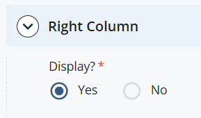 screenshot of Right Column option with Display checked as Yes