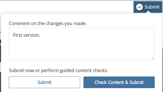 screenshot of ‘Check Content and Submit’ button