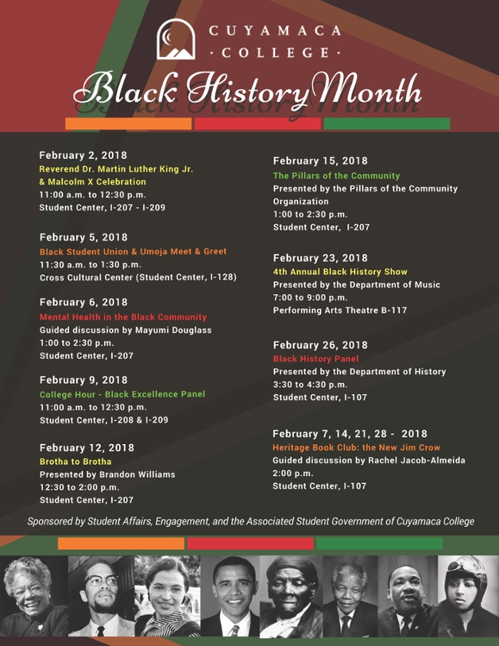 Cuyamaca College Black History Month Calendar