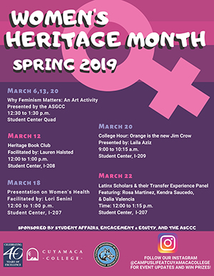 Cuyamaca college's women's history month flier