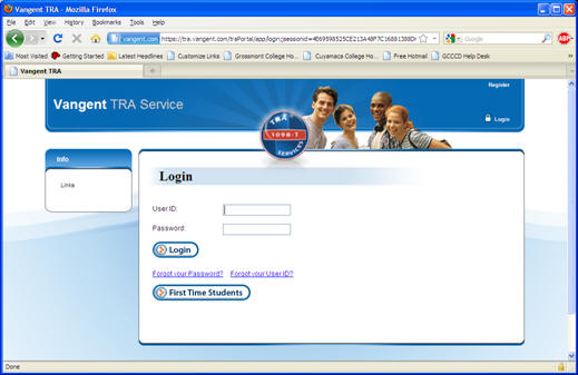 Log on to https://tra.vangent.com  Then input your previously created username and password and click Login.